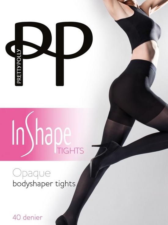 front image of pretty-polly-opaque-bodyshaper-tights-black