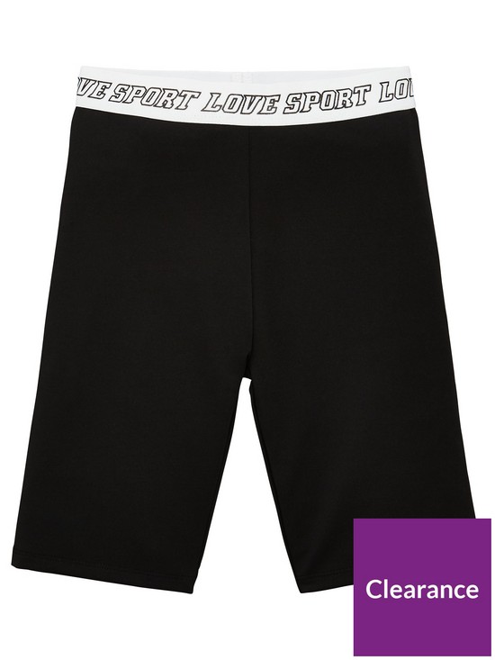 back image of v-by-very-girls-2-pack-printed-waistband-active-cycling-shorts-blackgrey