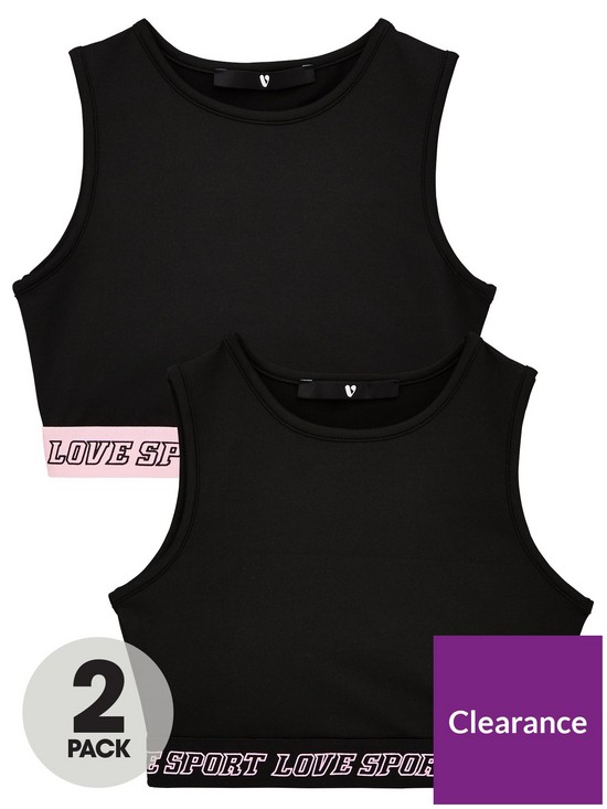 front image of v-by-very-girls-2-pack-active-crop-tops-co-ord-black