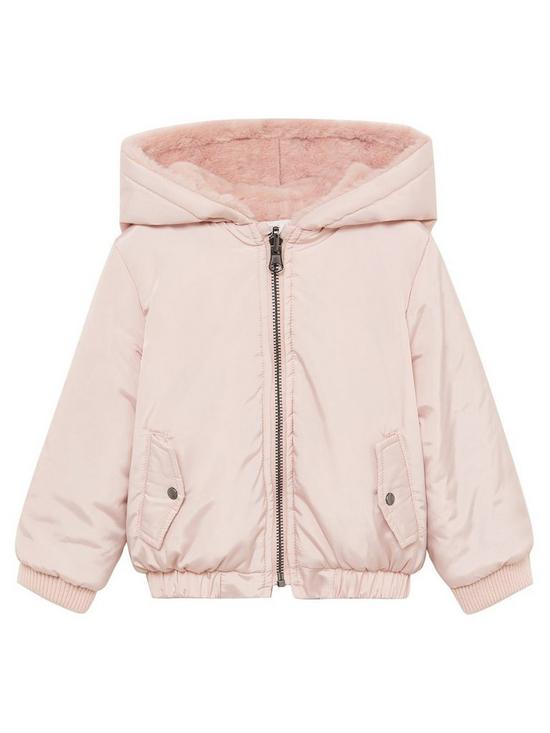 front image of mango-baby-girls-hooded-jacket-light-pink