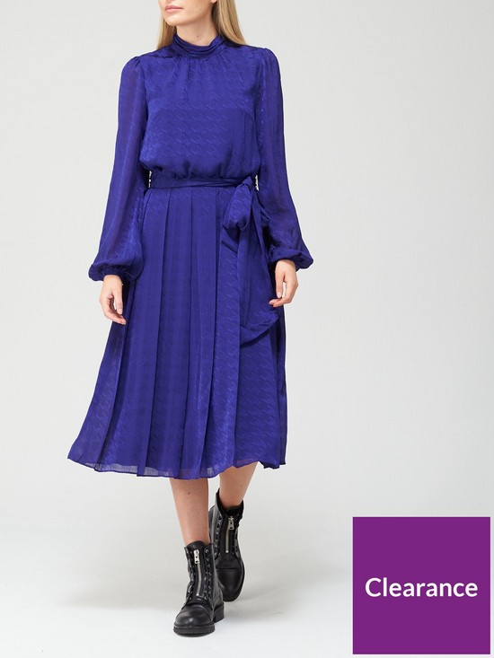 front image of ted-baker-satin-pleated-midi-dress-blue