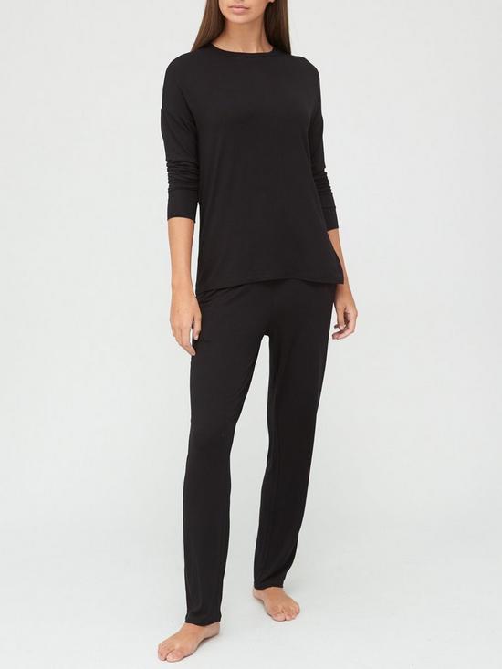 front image of v-by-very-value-long-sleeve-t-shirt-amp-trouser-lounge-pyjamasnbsp--black