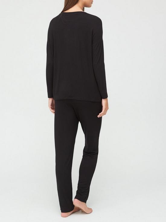 stillFront image of v-by-very-value-long-sleeve-t-shirt-amp-trouser-lounge-pyjamasnbsp--black