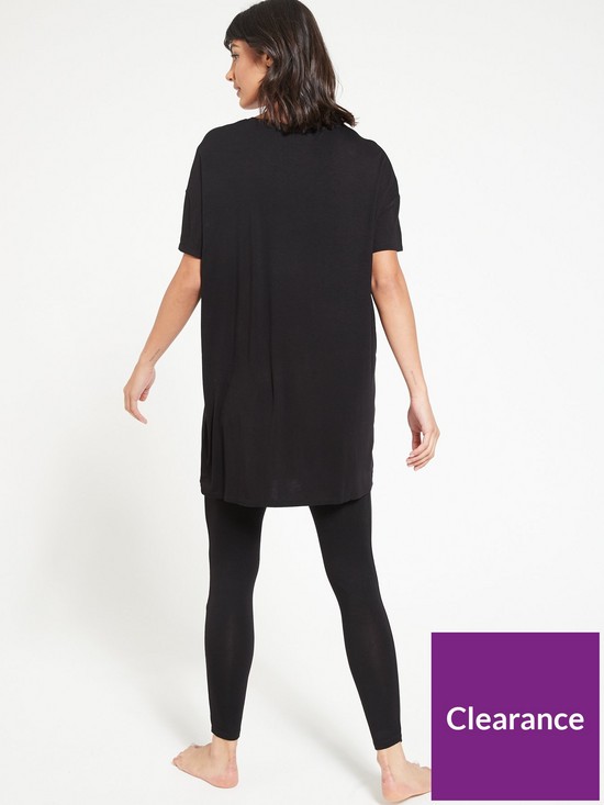 stillFront image of everyday-longline-t-shirt-amp-legging-lounge-pyjamasnbsp--black