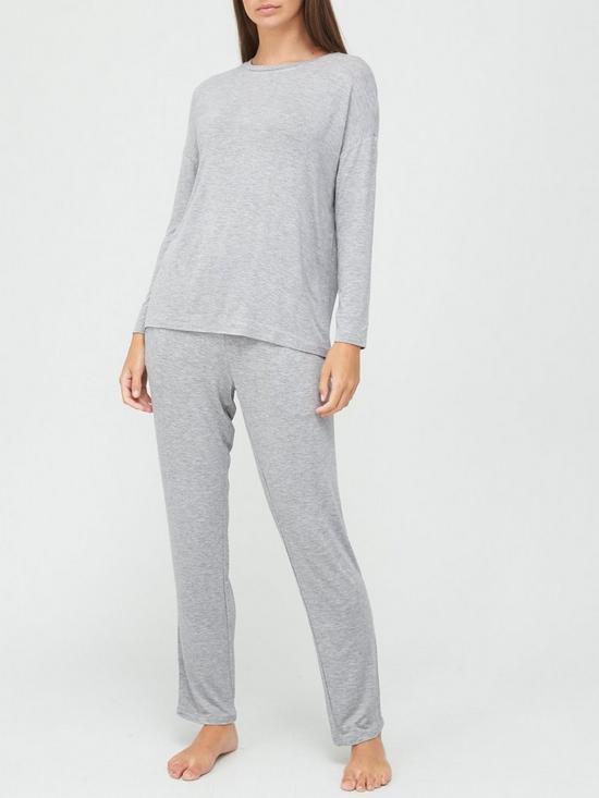 front image of v-by-very-value-long-sleeve-t-shirt-amp-trouser-lounge-pyjamasnbsp--grey