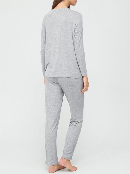 stillFront image of v-by-very-value-long-sleeve-t-shirt-amp-trouser-lounge-pyjamasnbsp--grey