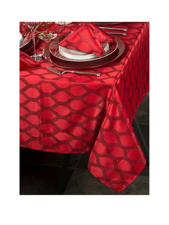 front image of waterside-9-piece-red-geo-christmasnbsptable-linen-set