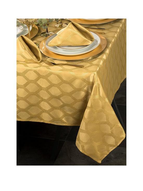 front image of waterside-9-piece-gold-geo-christmas-table-linen-set