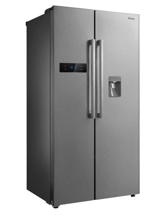 stillFront image of swan-sr70111s-90cm-american-style-double-door-frost-free-fridge-freezer-with-water-dispenser-silver