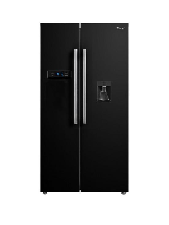 front image of swan-swannbspsr70111b-90cm-american-style-double-door-frost-free-fridge-freezer-with-water-dispenser-black
