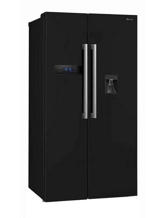 stillFront image of swan-swannbspsr70111b-90cm-american-style-double-door-frost-free-fridge-freezer-with-water-dispenser-black