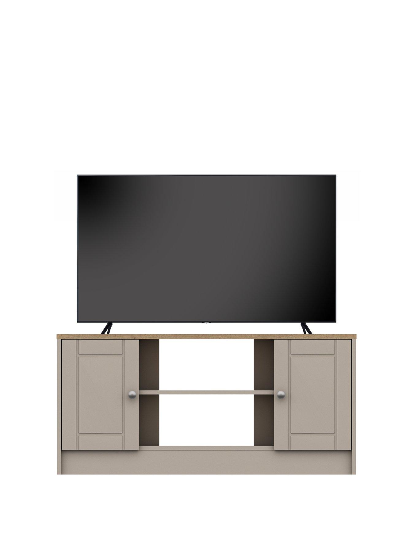 One Call Alderley Ready Assembled Cream Corner TV Unit - Rustic Oak/Taupe - fits up to 48 inch
