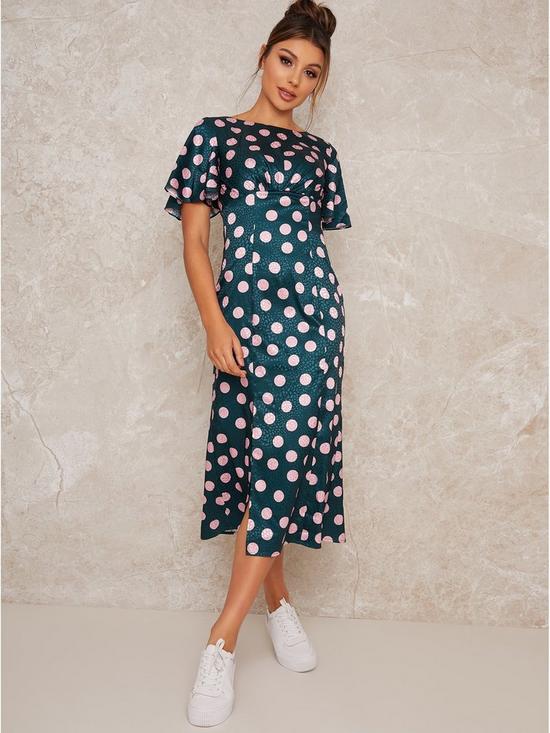 front image of chi-chi-london-cozette-printed-midi-dress-green