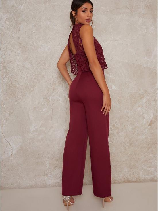stillFront image of chi-chi-london-sleeveless-high-neck-lacenbspjumpsuit-berry