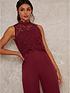  image of chi-chi-london-sleeveless-high-neck-lacenbspjumpsuit-berry