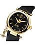  image of vivienne-westwood-ladiesnbsporb-heart-black-and-gold-detail-charm-dial-black-leather-strap-watch