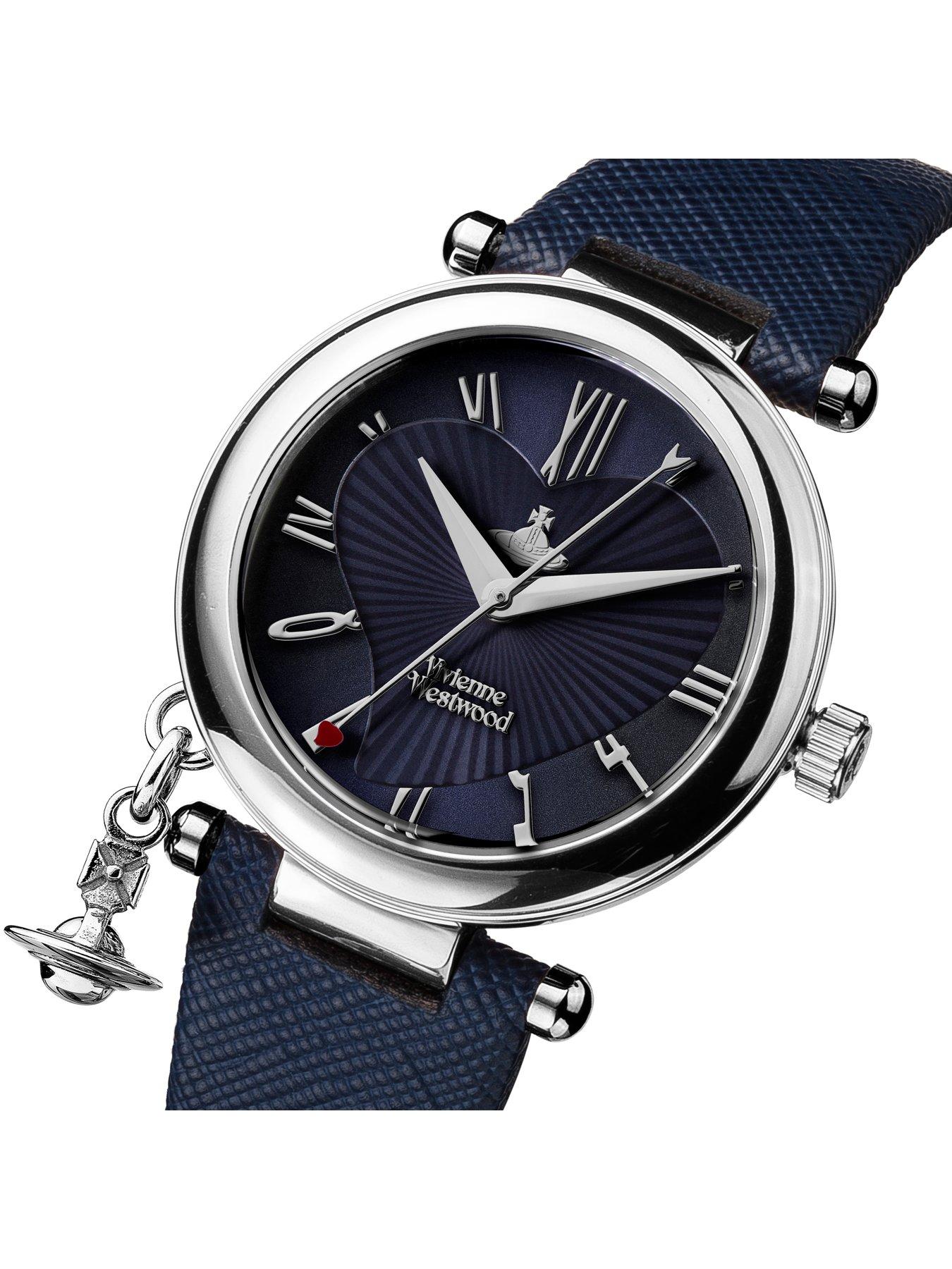 Vivienne Westwood Vivienne Westwood Orb Heart Blue And Silver Detail Charm Dial Blue Leather Strap Ladies Watch Littlewoods Com