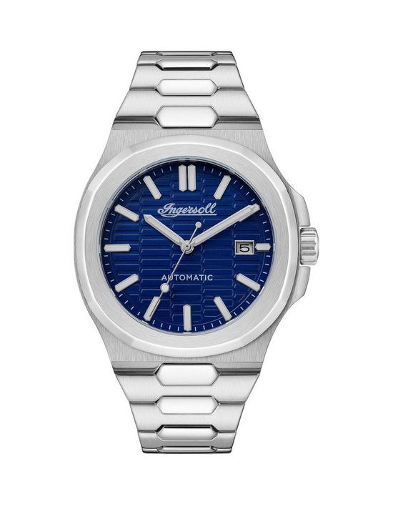 front image of ingersoll-the-catalina-blue-date-automatic-dial-stainless-steel-bracelet-watch