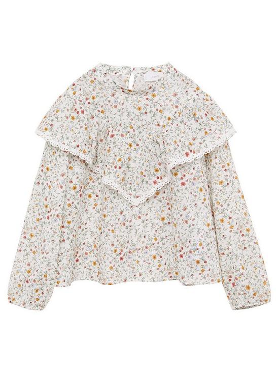 front image of mango-girls-floral-long-sleeve-blouse-cream