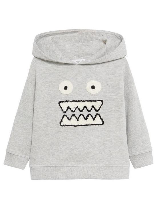 front image of mango-baby-boys-monster-face-hoodie-grey