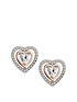  image of the-love-silver-collection-rose-gold-and-rhodium-plated-sterling-silver-white-cubic-zirconia-heart-stud-earrings