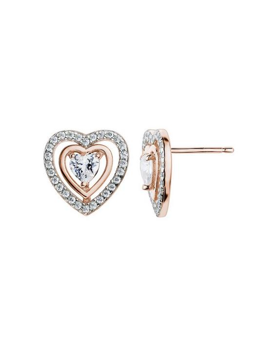 stillFront image of the-love-silver-collection-rose-gold-and-rhodium-plated-sterling-silver-white-cubic-zirconia-heart-stud-earrings