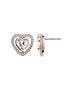  image of the-love-silver-collection-rose-gold-and-rhodium-plated-sterling-silver-white-cubic-zirconia-heart-stud-earrings