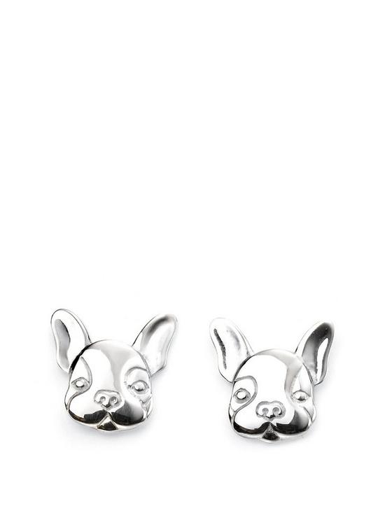 front image of the-love-silver-collection-sterling-silver-french-bulldog-stud-earrings