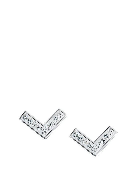 front image of evoke-rhodium-plated-sterling-silver-clearnbspcrystals-v-stud-earrings