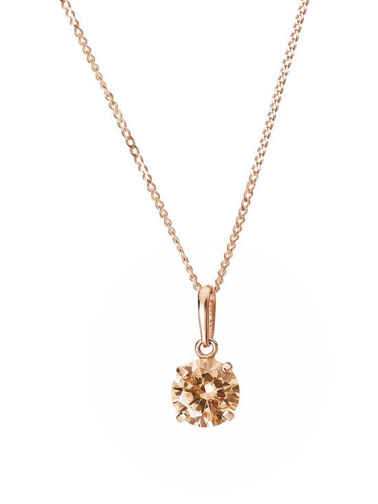 front image of love-gold-9ct-rose-gold-6mm-champagne-cubic-zirconia-pendant-necklace