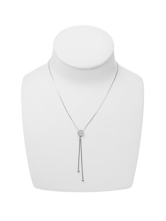 stillFront image of evoke-rhodium-plated-sterling-silver-clear-swarovski-crystals-disc-box-chain-lariat-necklace