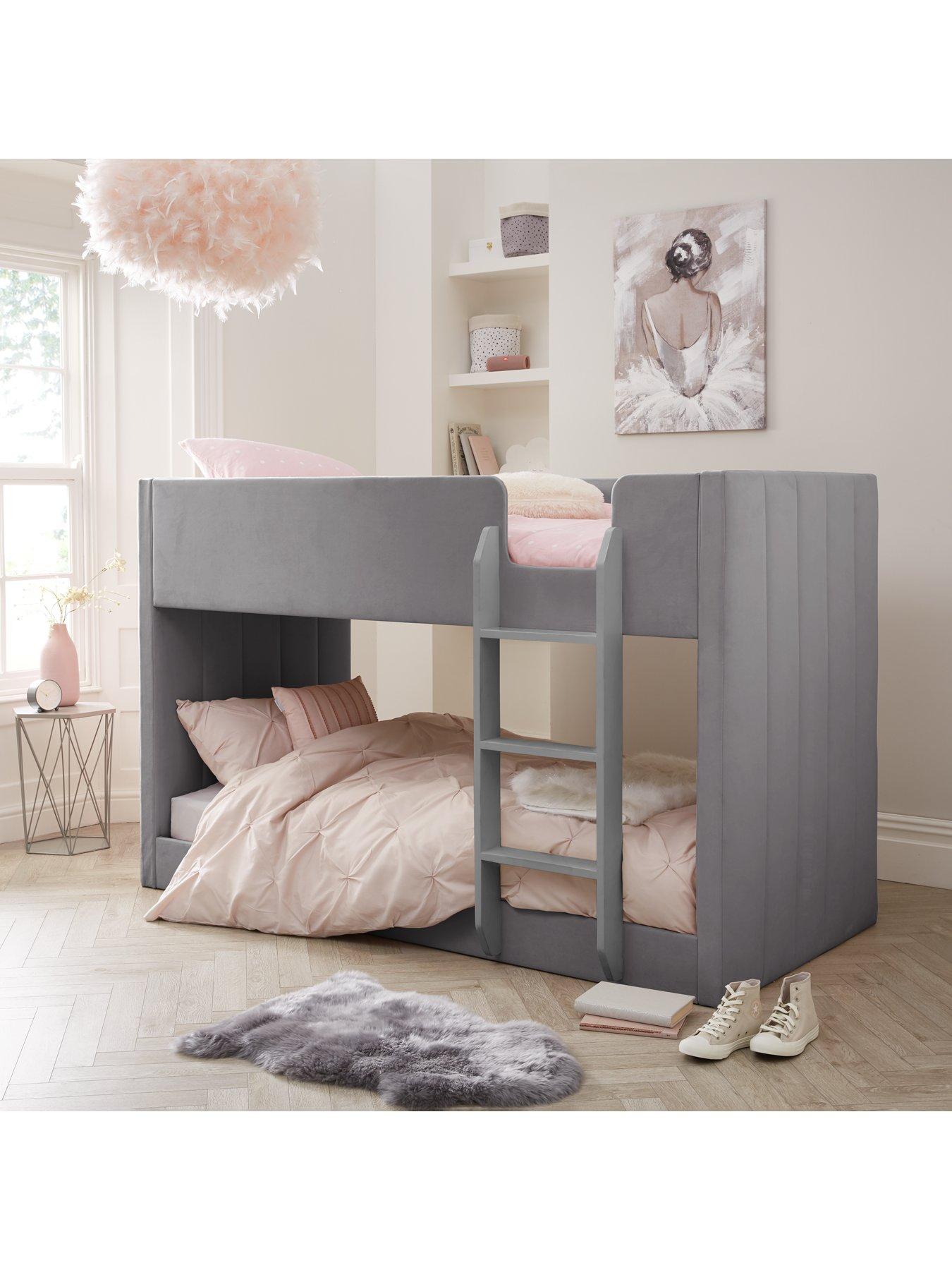 The Very Collection Panelled Velvet Bunk Bed with Mattress Options (Buy  &  SAVE!) - Grey