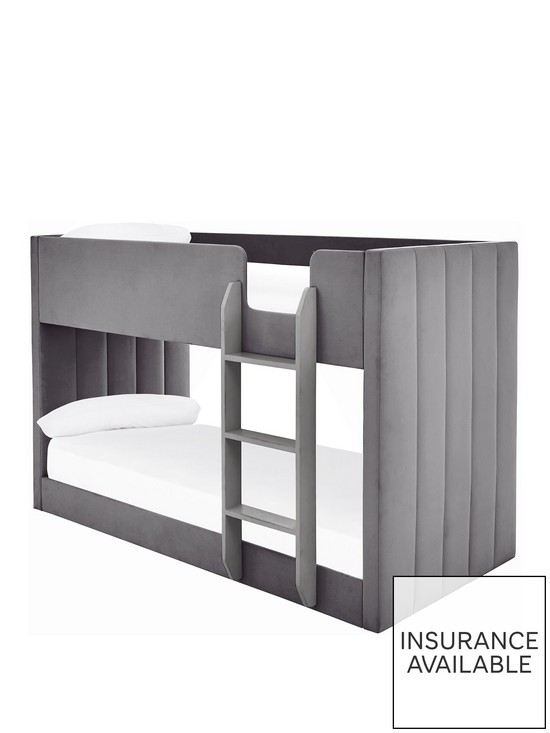 front image of panelled-velvet-bunk-bed-with-mattress-options-buy-and-savenbsp--grey
