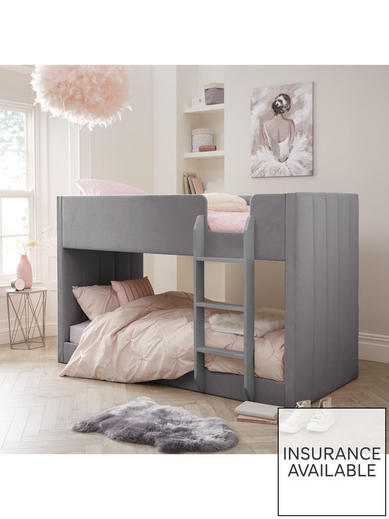 stillFront image of panelled-velvet-bunk-bed-with-mattress-options-buy-and-savenbsp--grey