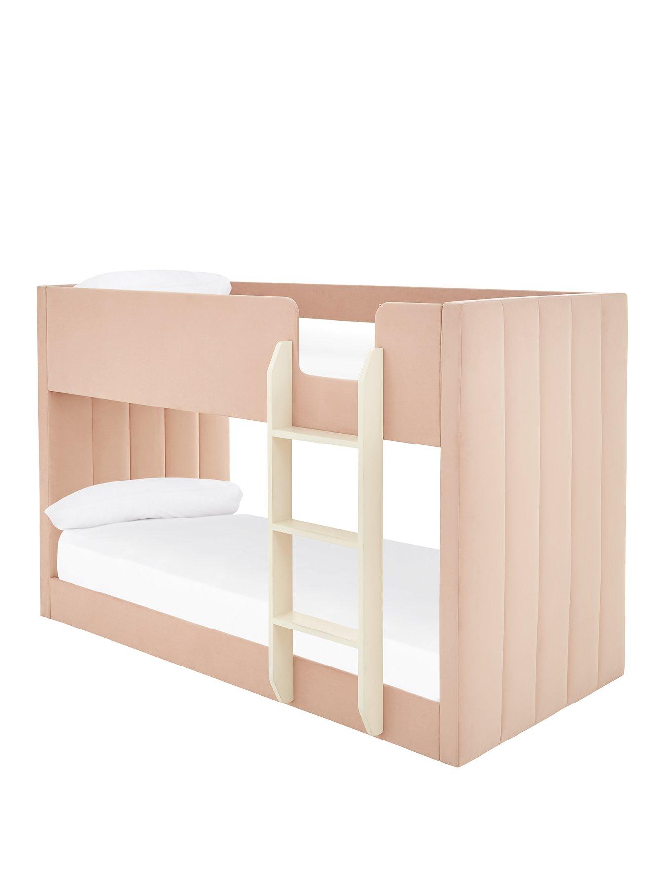 Panelled Velvet Bunk Bed with Mattress Options (Buy and SAVE!) Pink