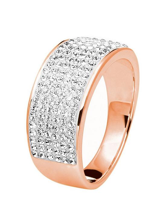 front image of evoke-rose-gold-plated-sterling-silver-crystal-band-ring