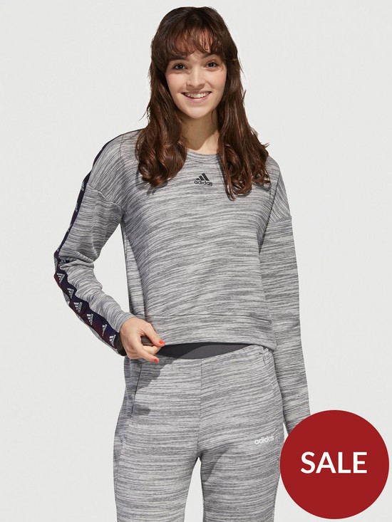 front image of adidas-essentials-tape-sweat-top-medium-grey-heather
