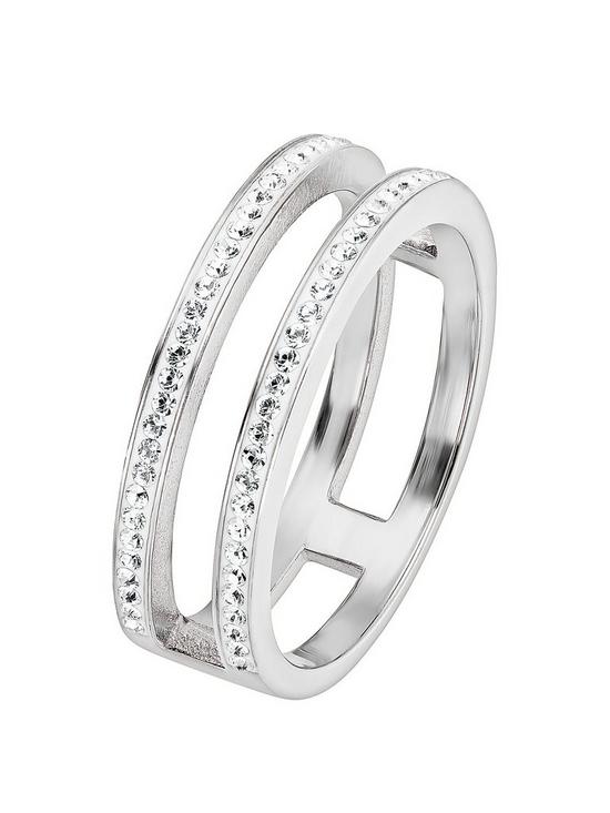 front image of evoke-sterling-silver-clear-crystal-double-band-ring