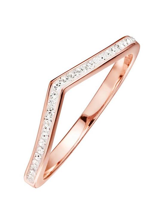 front image of evoke-rose-gold-plated-sterling-silver-clearnbspcrystals-wishbone-ring