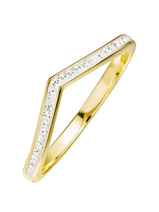 front image of evoke-gold-plated-sterling-silver-clearnbspcrystals-wishbone-ring