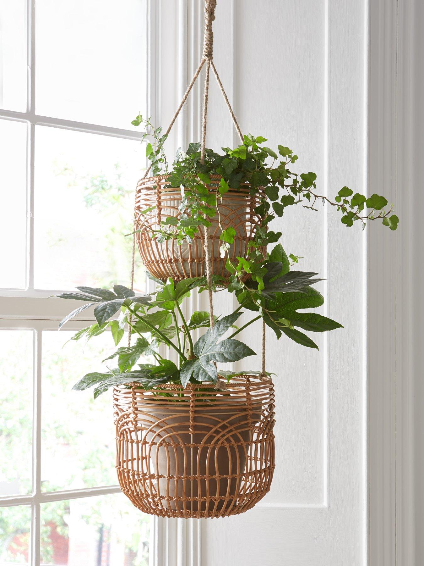 The Very Collection Set Of 2 Rattan Style Hanging Planters | Littlewoods