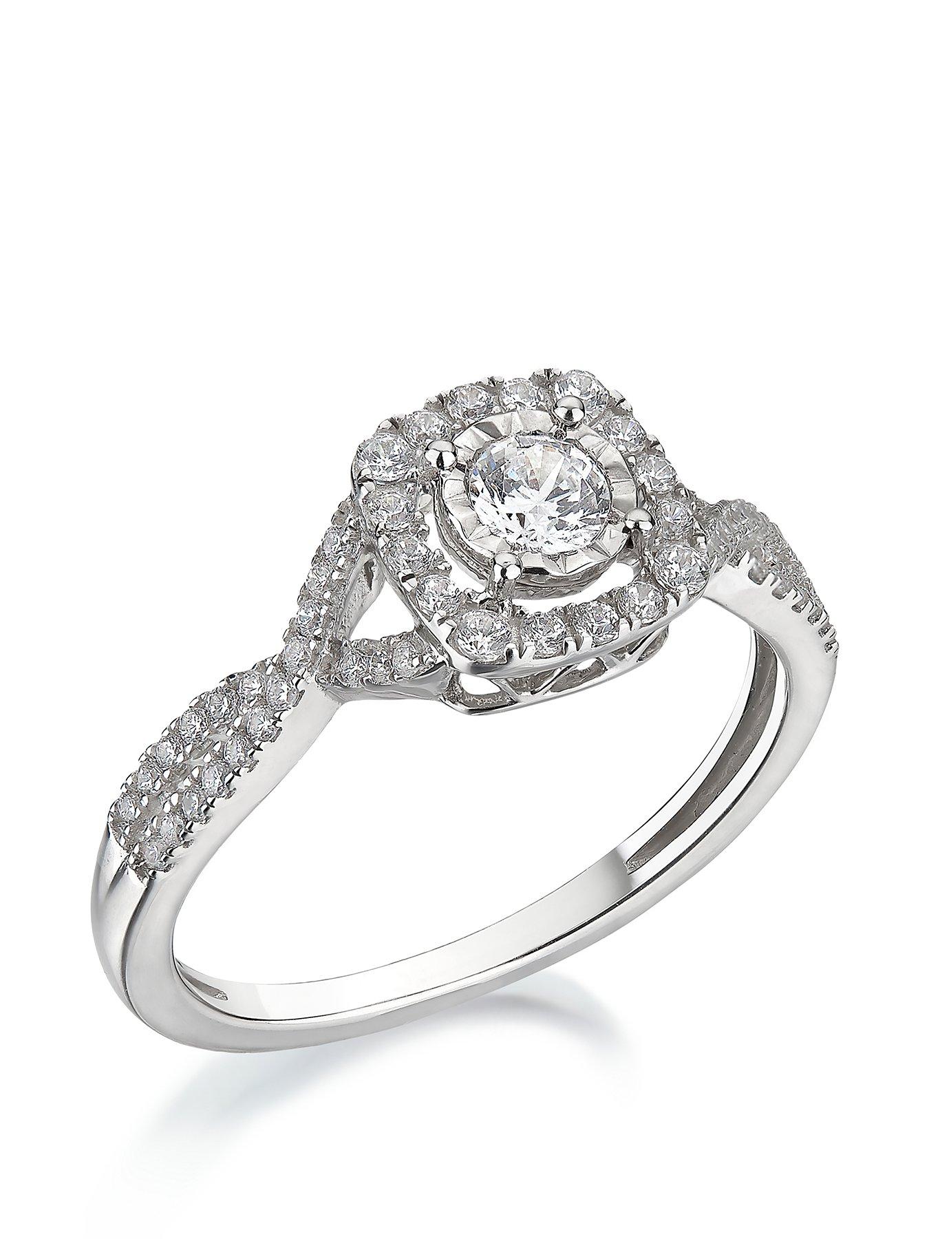 undefined 9ct White Gold 45 Point Diamond Halo Ring
