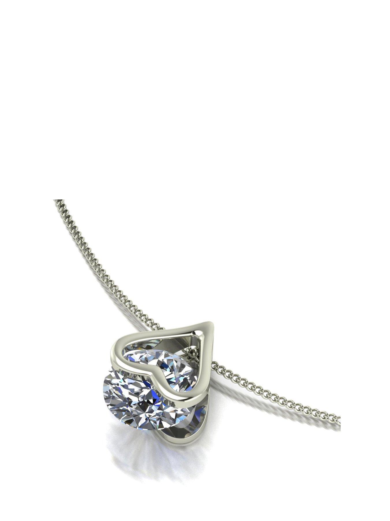 undefined 9ct White Gold 1ct Total Heart Pendant