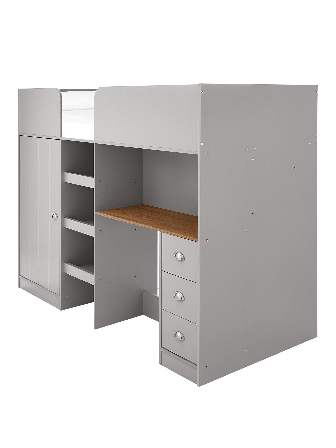 Image 2 of 6 of The Very Collection Atlanta High Sleeper with Desk, Drawers and Wardrobe with Mattress Options (Buy and SAVE!) - Grey