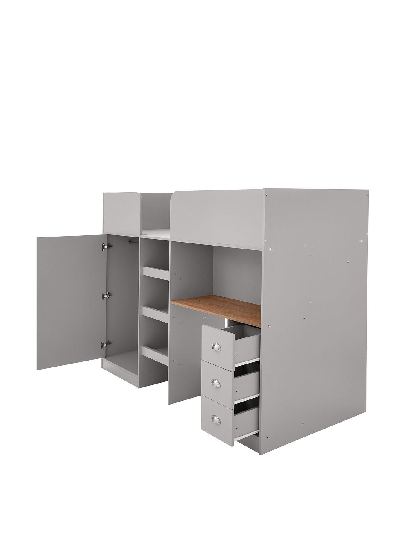 Image 3 of 6 of The Very Collection Atlanta High Sleeper with Desk, Drawers and Wardrobe with Mattress Options (Buy and SAVE!) - Grey