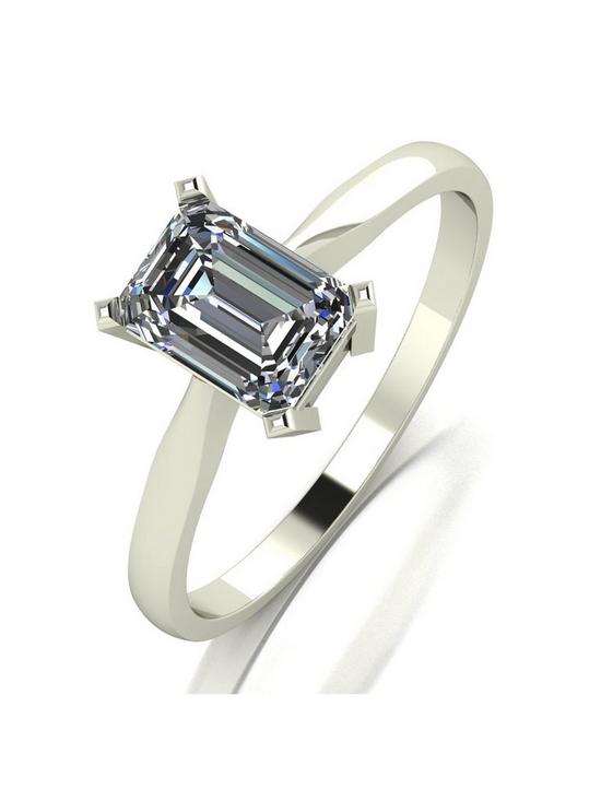 front image of moissanite-9ct-white-gold-118ct-equivalent-emerald-cut-solitaire-ring