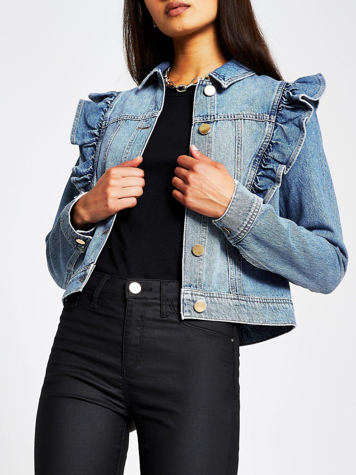 frill shoulder denim jacket