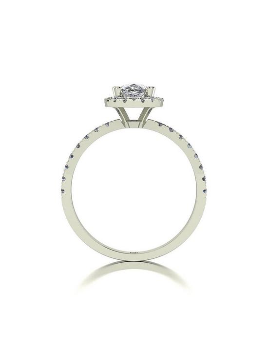 stillFront image of moissanite-9ct-white-gold-140ct-equivalent-total-cushion-pear-centre-halo-ring