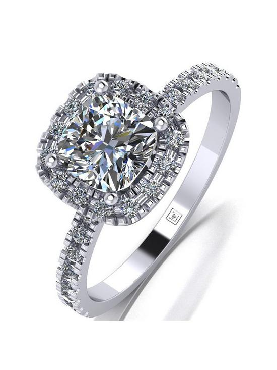 front image of moissanite-platinum-14ct-total-equivalent-cushion-centre-halo-ring