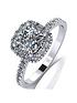  image of moissanite-platinum-14ct-total-equivalent-cushion-centre-halo-ring